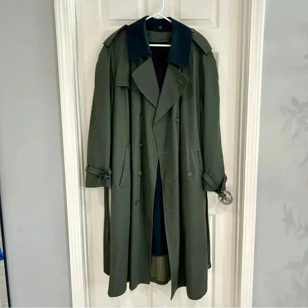VTG 90 Stafford Trench Coat Removable Lining Men Size 44 Reg Button Up Belt Flaw